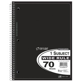 Top Flight Standards 1-Subject Notebook, 70 Sheets, Perforated, Wide Rule, Color May Vary (31306)