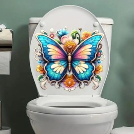 Christmas Butterfly Flower Leaf Toilet Cover Sticker Decals Waterproof Toilet Lid Tank Seat Decals Cistern Self-Adhesive Bathroom Wall Sticker