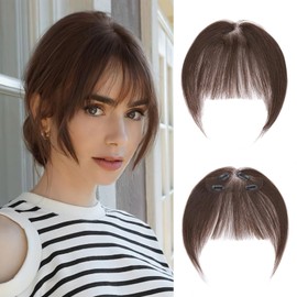 MY-LADY Human Hair Bangs Fringe Clip for Women Air Bangs 100% Real Hair Fringe Clip in Hairpieces for Thinning Sides Temples Daily Wear #2 Dark Brown