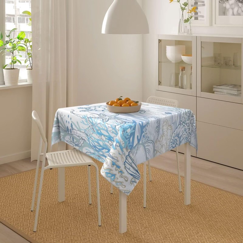 Jecuwo Nautical Coastal Square Tablecloth 60 Inch Turtle Coral Starfish