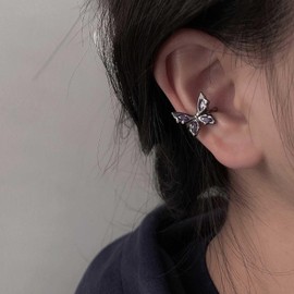 Iaceble Punk Crystal Butterfly Ear Cuff Earrings Amethyst Butterfly Earrings Black Butterfly Cuff Wrap Earrings Purple Rhinestone Butterfly Earrings Butterfly Wing Cartilage Cuff Earrings Jewelry