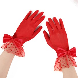 VIBILIA Women Lace Gloves Party Wedding Tea Party Gloves Red Bow Short Gloves for Opera Evening Bridal Elegant Accessories