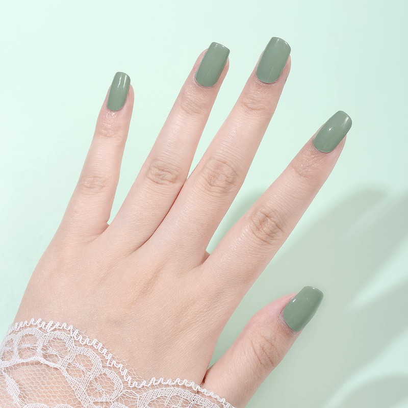 LIFOOST Fully Cured Gel Nail Strips Solid Green Long Lasting