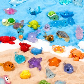 JWAJWY Mini Ocean Animals Figures Tiny Sea Animal Figurines for Aquarium Resin Decor Fish Tank Fairy Garden Dollhouse Potted Plant DIY Crafts