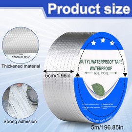 GD HUA Butylband Wasserfestes Klebeband, 5cm*5m*1mm Wasserdichtes klebeband Und Ein Schwarzes Kunstmesser, Dichtungsband Selbstklebend Wasserdicht,Silber Aluminiumfolie Tape,Dachrinne Abdichten