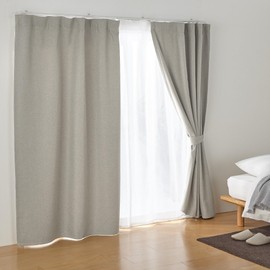 Mu-in Ryohin Flame-Retardant and Blackout Dobby Weave Non-Pleated Curtain, Width 100 x Length 178 cm, Beige 84759215
