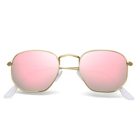 YWWPMDOF Polarized Sunglasses for Womens Men Trendy Square Hexagonal Flat Mirrored Sun Glasses UV Protection