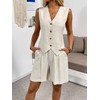 Women's 2 Piece Outfits Summer Linen Vest Waistcoat and Shorts