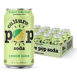 Culture Pop Soda Sparkling Probiotic Drink, 40 Calories Per Can, Vegan Soda for Gut Health, Non-GMO, GF, No Added Sugar, 12 Pack, 12 Fl Oz Cans, Lemon Lime