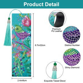EEEKit Diamonds Painting Bookmark, DIY Diamond Art Kits for Adults, Floral Tassel Leather Page Bookmark for Book Lovers, Back to School Supplies Gift