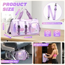 Hoseay Women's Sports Bag, Travel Bag with Shoe Compartment and Wet Compartment, Weekender Gym Bag, Large Swimming Bag, Waterproof Training Bag, Lightweight Travel Duffle Bag for Sports, Fitness