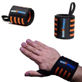 Bodyworks Handgelenkbandagen - Farbe: schwarz/orange I Bodybuilding I Power Wrist Wraps I Trainingshilfe I Bandage I Handgelenk