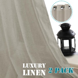 H.VERSAILTEX Living Room Linen Curtains Semi Sheer Curtains Nickel Grommet Curtains Energy Saving Light Filtering Window Treatments Panels for Bedroom, Oatmeal, 2 Panels, 52 x 96 - Inch