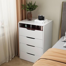 SonkYog Vanity Desk & Nightstand Combo - Flip Top Mirror, 3 Drawers, Bright LED Lights, and Cushioned Stool,White-19 inch Depth