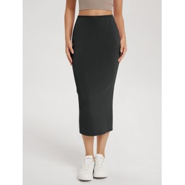 ODODOS Modal Soft Midi Skirt for Women Back Slit High Waist Casual Long Pencil Skirts with Pockets, Black, X-Small