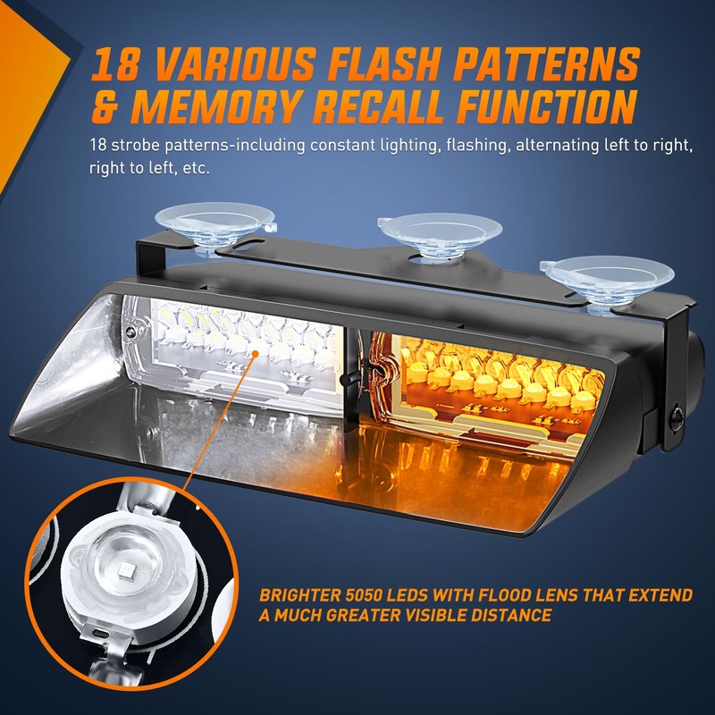 Nilight Emergency Strobe Lights Windshield Hazard Warning Safety Flash with