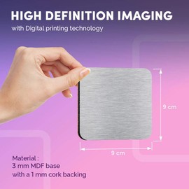 Destination Vinyl ltd Great Coasters (Set of 4) Square - Light Grey Metal Effect Drink Glossy Coasters/Tabletop Protection for Any Table Type #3731