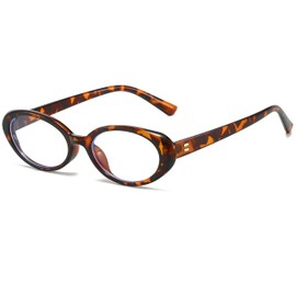 Breaksun Retro Oval Glasses for Women Men Fashion 90s Blue Light Blocking Glasses Small Face Clear Lens Eyeglasses (Leopard)