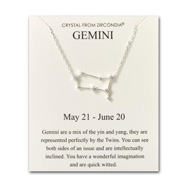 Philip Jones Gemini Star Sign Zodiac Constellation Necklace and Quote Card with Zircondia® Crystals