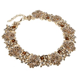 Jerollin Crystal Rhinestone Choker Bib Pendant Collar Statement Necklace for Evening Party Tawny