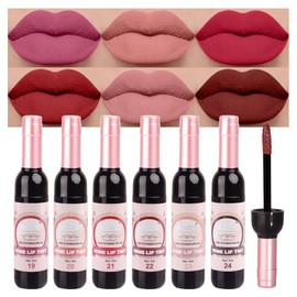 BINGBRUSH 6 Colors Matte Red Wine Liquid Lipstick Pack Set,Wine Lip Tint Long Lasting 24 Hour Waterproof Velvet Nonstick Cup Lipgloss Lip Stain Pigmented Lip Makeup Gift Sets