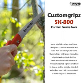 Customgrips SK-800 Medium Hand Pruning Saw 8.3 Inch Soft Grip Handle, Multipurpose Pruner Saw with Foldable Stainless Steel Razor Teeth Blade to Cut/Trim Wood & Branches for Gardening Pruning Camping