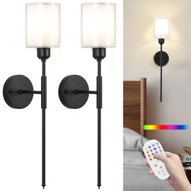 Battery Operated Wall Sconces set of two,Vintage Wireless Wall Light with Clear Glass,Rechargeable Battery wall Sconce with Remote,Dimmable Bathroom Light Fixtures for Living Room Bedroom Hallway.