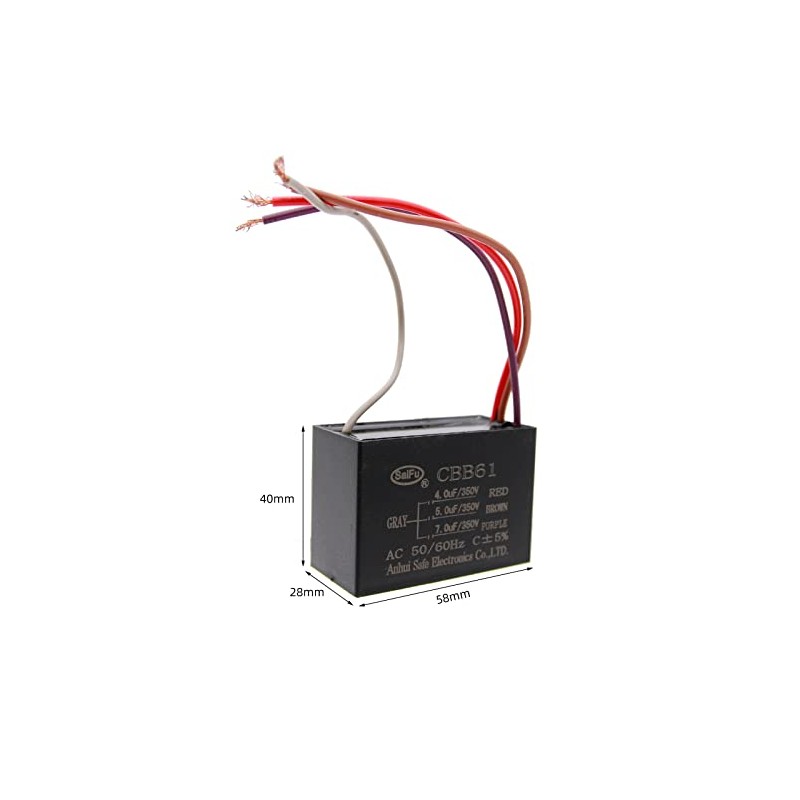 CBB61 4.5uf+5uf+7uf 4-Wire 350V AC Ceiling Fan Capacitor - 50/60