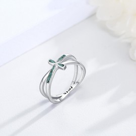 KoyeKei Turquoise Cross Rings for Women 925 Sterling Silver Faith Cross Rings Purity Christian Jewelry Religious Gifts for Daughter 8 Size
