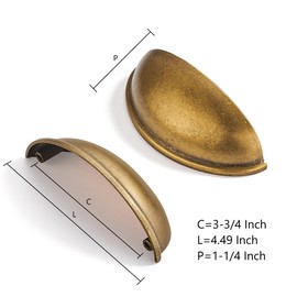 CABDM 2 Pack 3-3/4" Drawer Pulls Antique Brass Cabinet Cup Pulls Kitchen Hardware Cabinet Handles Drawer Handles Knobs 3-3/4 inch (96mm) Center to Center