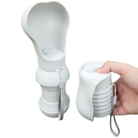 Portable Dog Water Bottle with Foldable Bowl, 550ml, White, Leak-Proof Design