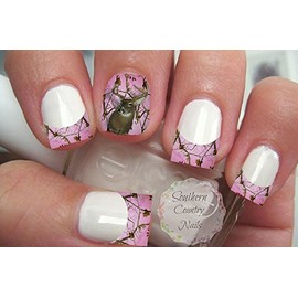 Pink Camo Deer French Tips and Full Nail Art Decals