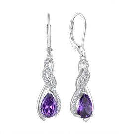 Starchenie Infinity Birthstone Dangle Drop Earrings for Women 925 Sterling Silver Pear Gemstones Leverback Earrings Jewelry Gift February Amethyst