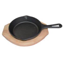 6.5" Cast Iron Skillet With Rubber Wood Trivet Set