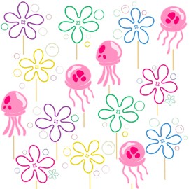 16pcs Jellyfish Flower Bubble Theme Centerpiece Sticks Under The Sea Centerpiece for Table Yellow Cartoon Party Decorations for Cartoon Ocean Theme Birthday Party Baby Shower Supplies