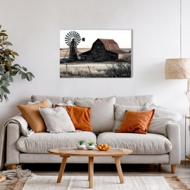 DOMROM Framed Paint by Numbers Kit for Adults Beginners with Wooden Easel, DIY Farmhouse Barn Paint by Number Kit on Canvas, DIY Oil Painting Kits for Home Wall Decor Gift 12x8in