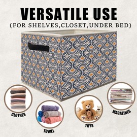 Likjad Boho Orange Sun Leaves Storage Bins Basket, Vintage Sunrise Sunset Botanical Art Deco Collapsible Fabric Storage Box Organizer Toybox for Bedroom Bathroom Clothes Books Toys