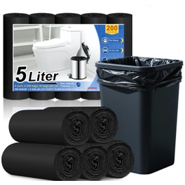 XUXRUS 5 L Bin Liners, Black Bin Bags, Small Bin Liners, Suitable for Bathrooms, Offices, Pack of 200