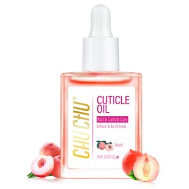 CHUCHU Nail Cuticle Oil - Peach Scent Nail Moisturizing Strengthener Treatment - Natural Jojoba Vitamin B & E Repair Growth for Dry Cracked Nails