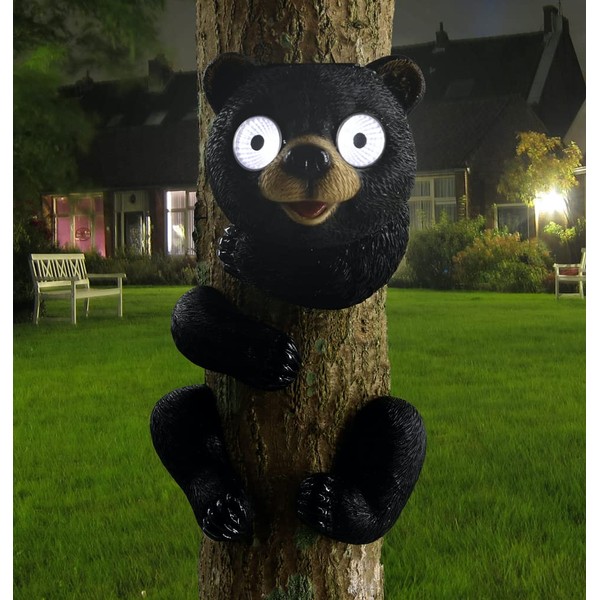 Gnomes 'n More Bear Solar Tree Hugger Sculpture with LED Lights for Outdoor Decoration - Funny Figurine for Lawn, Yard, and Garden