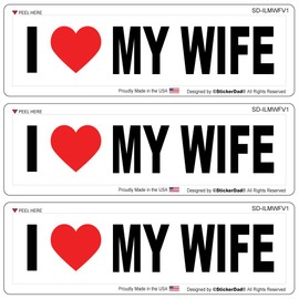 StickerDad® I LOVE MY WIFE (3 PACK) Full Color Printed - (size: 4" x 1" color: WHITE/BLACK/RED) - Hard Hat, Helmet, Windows, Walls, Bumpers, Laptop, Lockers, etc.