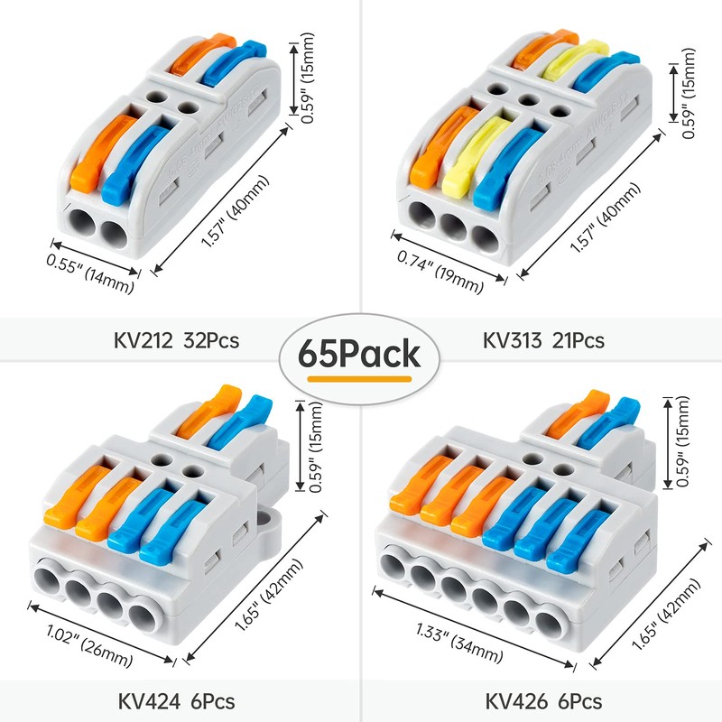 GKEEMARS 65 Pcs Compact Splicing Wire Connectors Assortment Pack, Quick