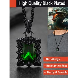 FaithHeart Gothic Claw Necklace for Men, Retro Style Green Emerald Stone Pendant Strong Link Chain Durable Clasp, Male's Gifts for Birthday Christmas