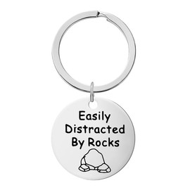 Geology Gifts for Men Women Rock Keychain for Husband Wife Geologist Gifts for Rockhounds Rock Lover Gifts for Friends Brother Sister Geologist Funny Gift Easily Distracted by Rocks Keychain
