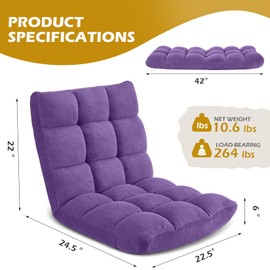 Avocahom Folding Floor Gaming Chair 14-Poistion Adjustable Floor Lazy Sofa Chair 2 Pack w/Breathable Cotton & Skin-Friendly Coral Velve for Adults & Kids Perfect for Reading Gaming Meditating,Purple