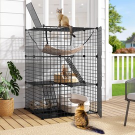 DWVO Indoor Metal Cat Cage: 3-Level Enclosure with Hammock Stairs for 1-2 Kittens, Small Animals