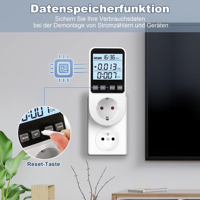Electricity Meter for Socket, 8 Modes, Electricity Meter, Energy Cost