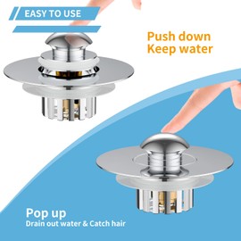 Universal Tub Stopper for Bathroom Sink & Bathtub Drain, 2-in-1 Pop Up Drain Stopper with Hair Catcher, Brass Anti-Clog Bathroom Sink Drain Strainer, Easy to Clean, Fits 1.5" to 1.8" Drain Holes