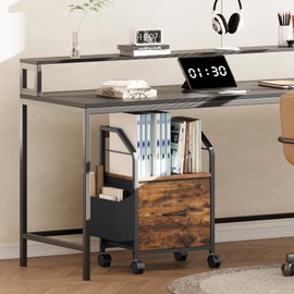 MAHANCRIS Small File Cabinet, Rolling Filing Cabinet for Under Desk with Divider, Single Drawer File Organizer for A4/Letter Size Documents, Under Desk Storage for Home Office, Rustic Brown FCHR3001