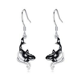 Orca Whale Earrings 925 Sterling Silver Killer Whale Earrings with Whale Shark Earrings Sea Animal Whale Jewellery Gift for Women Girls Children, Sterling Silver, No Gemstone